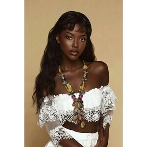 VTG Tiger Eye & Faux Pearl Brown & Gold Beaded Necklace And Bracelet 30”